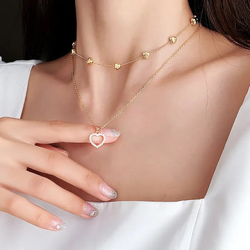XN019 - Double-layer peach heart chain Necklace